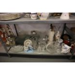 A CUT GLASS WATER JUG AND OTHER GLASSWARE AND DOMESTIC POTTERY etc.