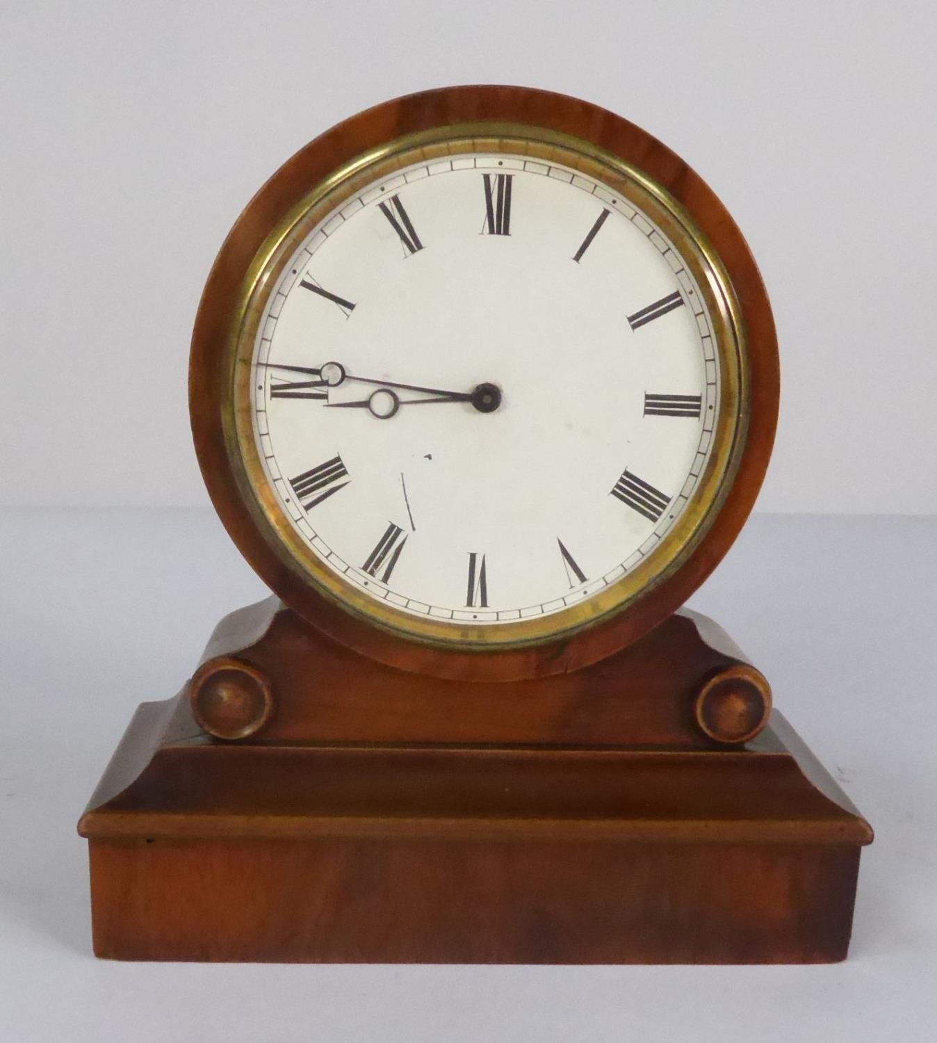 NINETEENTH CENTURY FRENCH WALNUT CASED SMALL MANTLE CLOCK, the 3 ½” Roman dial, powered by a drum