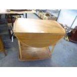 ERCOL BLOND ELM PEMBROKE DINNER WAGON, WITH CIRCULAR FALL LEAF TOP AND THREE TIERS