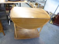 ERCOL BLOND ELM PEMBROKE DINNER WAGON, WITH CIRCULAR FALL LEAF TOP AND THREE TIERS