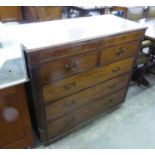 A GEORGE III MAHOGANY CHEST OF TWO OVER THREE DRAWERS, WITH TWO SECRET DRAWERS TO THE FRIEZE, (