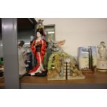 DECORATIVE FIGURINE AND ORNAMENTS TO INCLUDE; LLADRO FIGURE OF A NUN, A NAO FIGURE OF A YOUNG