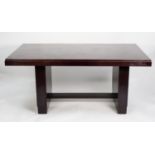 SIX PIECE LATE ART DECO DARK MAHOGANY STAINED DINING ROOM SUITE, comprising: DINING TABLE, with