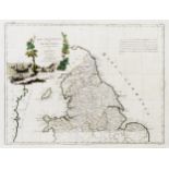 AFTER G ZULIANI BY G PITTERI ANTIQUE HAND COLOURED MAP OF THE NORTHERN PART OF ENGLAND AND WALES 12”