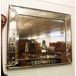 VENETIAN FLORAL ENGRAVED OBLONG WALL MIRROR WITH BEVELLED EDGE AND MIRROR GLASS FRAME, 21" X 25"