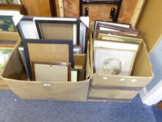 SMALL COLLECTION OF PRINTS, VARIOUS, AND A COLLECTION OF PICTURE FRAMES, contents of two boxes