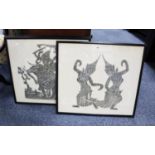 THREE THAI TEMPLE RUBBINGS Two of figures in traditional dress Figures with ceremonial elephant