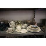 SELECTION OF PLATES AND CERAMICS TO INCLUDE; DAFFODIL ROYAL ALBERT CUP AND SAUCER WITH BISCUIT
