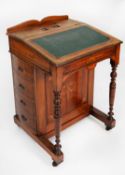 LATE NINETEENTH CENTURY INLAID WALNUT DAVENPORT DESK, with pen tray and cut outs for a pair of