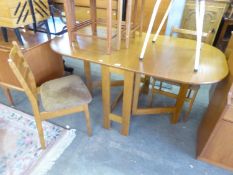 A TEAK DROP-LEAF TABLE AND TWO DINING CHAIRS (3)
