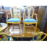 A MODERN REPRODUCTION YEW WOOD DINING ROOM SUITE OF EXTENDING DINING TABLE AND 6 DINING CHAIRS (