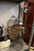 TWO WIRE BIRDCAGE PATTERN HANGING BASKETS