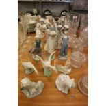 EIGHT VARIOUS LLADRO FIGURES AND ANIMAL ORNAMENTS TO INCLUDE; GIRL HOLDING A LAMB, GIRL CARRYING A