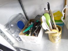 AN EDGEKEEPER AND MISCELLANEOUS KITCHEN KNIVES; KITCHEN UTENSILS AND CUTLERY