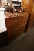 A MAHOGANY BOW FRONTED CHEST OF DRAWERS, HAVING TWO SHORT OVER THREE LONG DRAWERS (A.F.)