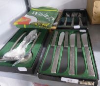 THREE BOXED (AS NEW); VINERS CUTLERY 'STUDIO PATTERN' 21 PIECES, AND THREE LOOSE SERVING SPOONS