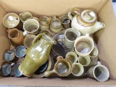 LARGE GROUP OF STUDIO POTTERY TO INCLUDE; MAINLY CUPS, JUGS AND BEAKERS (QUANTITY)