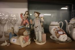 FIVE NADAL CERAMIC FIGURES OF CLOWNS (A.F.), AND ANOTHER OF A YOUNG GIRL HOLDING FLOWERS (6)