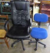 A LARGE REVOLVING OFFICE ARMCHAIR AND A TYPISTS REVOLVING CHAIR (2)