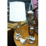 TWO TEAK RETRO TABLE LAMPS, ONE WITH SHADE (2)