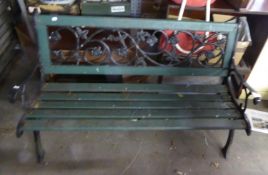 A PAINTED METAL AND SLATTED WOOD GARDEN BENCH