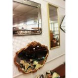 A GILT FRAMED SCALLOP SHAPED WALL MIRROR AND A RECTANGULAR WALL MIRROR IN GILT FRAME (2)  (94cm HIGH