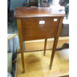 AN EDWARDIAN MAHOGANY OBLONG SEWING TABLE, WITH HINGED LID, ON SQUARE TAPERING LEGS