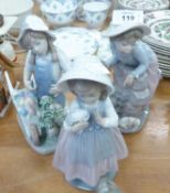 THREE NAO FIGURES, GIRL WITH WHEEL-BARROW, YOUNG GIRL WITH FLOWERS, YOUNG GIRL LEANING ON A WALL (3)