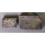 TWO SILVER MATCH BOX HOLDERS, one inscribed ‘MATCHES’ to the top, 2 ½” x 1 ½” (6.3cm x 3.8cm), marks
