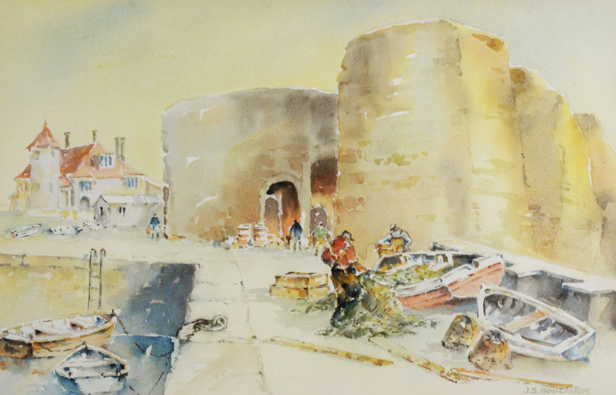 JOHN S HOULISTON (TWENTIETH CENTURY) WATERCOLOUR ‘Beadnell, Lime Kilns’ Signed and titled 13” x