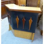 A VINTAGE FREE STANDING BAR, IN FORMICA WOOD AND FAUX BLACK LEATHER