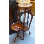 LATE TWENTIETH CENTURY MAHOGANY WINE TABLE ON TRIPOD SUPPORTS AND AN EDWARD VII WALNUTWOOD WOOD