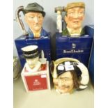 THREE ROYAL DOULTON TOBY JUGS, VIZ CAPT. HENRY MORGAN, THE ANTIQUE DEALER, THE AUCTIONEER, A SMALLER