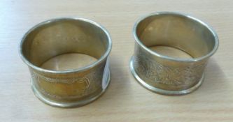 PAIR OF SILVER NAPKIN RINGS, CIRCULAR AND FOLIATE SCROLL ENGRAVED, CHESTER 1913