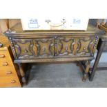 JACOBEAN STYLE OAK CARVED DRESSER, HAVING TWO DEEP DRAWERS