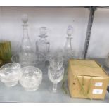 SELECTION OF MODERN CUT GLASSWARE comprising; THREE DECANTERS, SIX SUNDAE GLASSES, SIX STEM