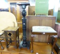 OAK ARTS AND CRAFTS OCCASIONAL TABLE, MAHOGANY DRESSING STOOL WITH DROP-IN SEAT AND AN EBONISED