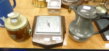 SHORTLAND, ART DECO, ANEROID BAROMETER WITH SQUARE DIAL, IN OAK STEPPED ANGULAR CASE; AN OAK