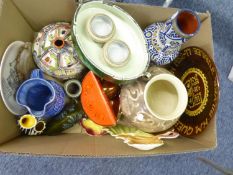 COLLECTION OF CERAMICS TO INCLUDE; PAIR OF WEDGWOOD TWO COLOUR JASPERWARE, SALTS, BUCKFAST ABBEY