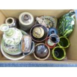 ASSORTED STUDIO POTTERY INCLUDING; SOME DENBY, GLYNN COLLEGE DESIGN PLUS TREACLE GLAZED AND GREEN