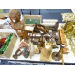 A COLLECTION OF MAINLY WESTERN WOODEN ITEMS TO INCLUDE; JEWELLERY BOXES, CRIBBAGE BOARD, CRUCIFIX,