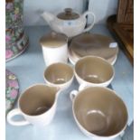 POOLE POTTERY BREAKFAST SET comprising; TEAPOT, SUGAR BASIN, CREAM JUG, PRESERVES JAR with COVER,