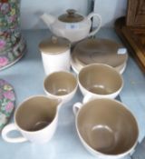 POOLE POTTERY BREAKFAST SET comprising; TEAPOT, SUGAR BASIN, CREAM JUG, PRESERVES JAR with COVER,