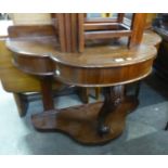 A VICTORIAN MAHOGANY SCOLLAP SHAPED DEMI-LUNE CONSOLE TABLE