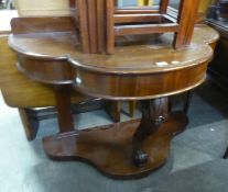 A VICTORIAN MAHOGANY SCOLLAP SHAPED DEMI-LUNE CONSOLE TABLE