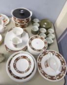ALFRED MEAKIN 'AZTEC' PATTERN PART DINNER SERVICE WITH VEGETABLE TUREENS PLUS DENBY 'CHEVRON' TEA