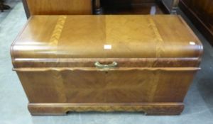 1950'S CEDAR LINED WALNUT BLANKET BOX, WITH BANDED INLAY TO THE FRONT AND CURVED LID