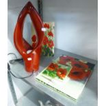 FOUR MOORCROFT STYLE 'POPPY PATTERN' RECTANGULAR WALL PLAQUE PLUS A 'NEXT' MODERNIST TABLE LAMP