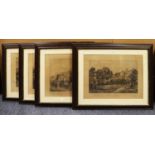 FOUR FRAMED AND GLAZED PRESTON PRINTS TO INCLUDE; HOGTON TOWER, WHALLEY ABBEY, THE BATTLE OF PRESTON