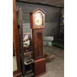 A REPRODUCTION MAHOGANY LONGCASE CLOCK, WITH THREE BRASS WEIGHTS